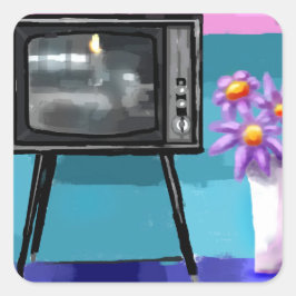 Whimsical Retro TV Televisie Mid-Century Schilderi Vierkante Sticker