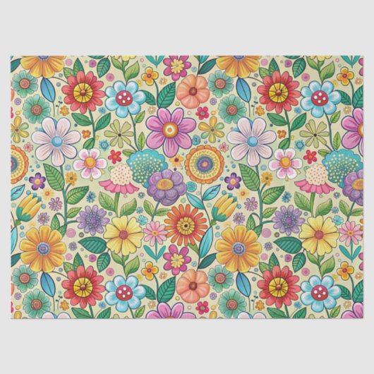 Whimsical Retro Vibes Bloemmotief Decoupage Tissuepapier (Voorkant)