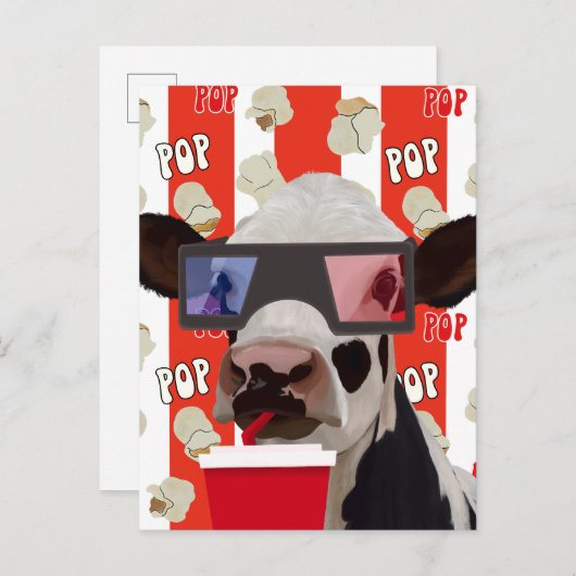 Whimsical Retro Vibes Popcorn Lover Koe Briefkaart (Voorkant / Achterkant)