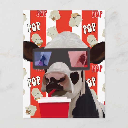 Whimsical Retro Vibes Popcorn Lover Koe Briefkaart (Voorkant)