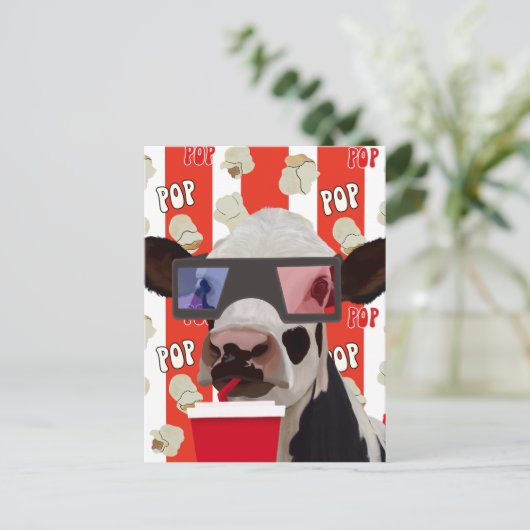 Whimsical Retro Vibes Popcorn Lover Koe Briefkaart (Staand voorkant)