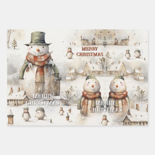 Whimsical Retro Waterverf Artistic Christmas Inpakpapier Vel (Voorkant 3)