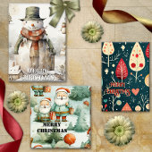 Whimsical Retro Waterverf Artistic Christmas Inpakpapier Vel
