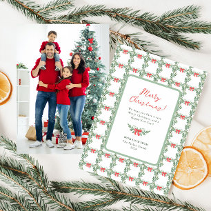 Whimsical Retro Wit Prettig Kerst Foto Achterkan Feestdagenkaart