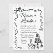 Whimsical Ribbon Border Illustratie Trouwen Kaart (Voorkant)