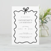 Whimsical Ribbon Bow 21st Birthday Party Kaart (Staand voorkant)