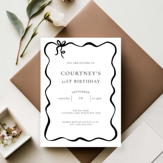 Whimsical Ribbon Bow 21st Birthday Party Kaart