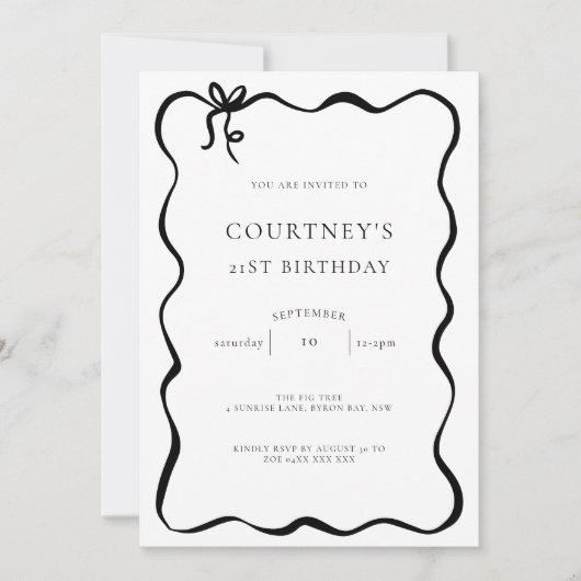 Whimsical Ribbon Bow 21st Birthday Party Kaart (Voorkant)