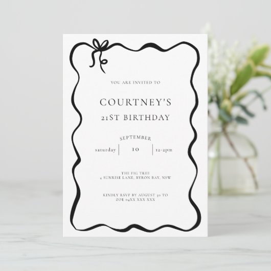 Whimsical Ribbon Bow 21st Birthday Party Kaart (Staand voorkant)