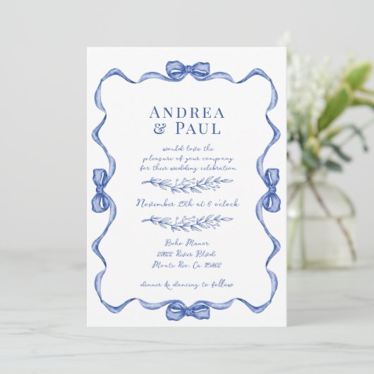 Whimsical Ribbon Sweet Wedding Kaart (Staand voorkant)