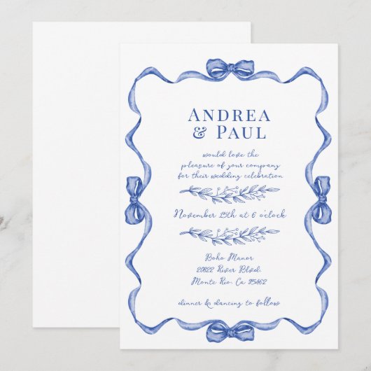 Whimsical Ribbon Sweet Wedding Kaart (Voorkant / Achterkant)