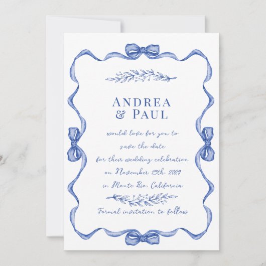 Whimsical Ribbon Sweet Wedding Save The Date (Voorkant)