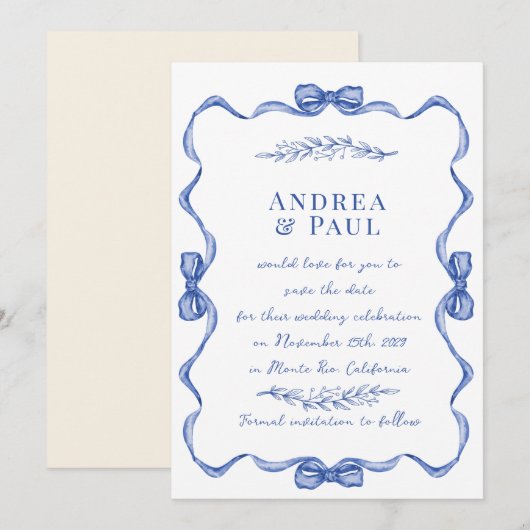 Whimsical Ribbon Sweet Wedding Save The Date (Voorkant / Achterkant)