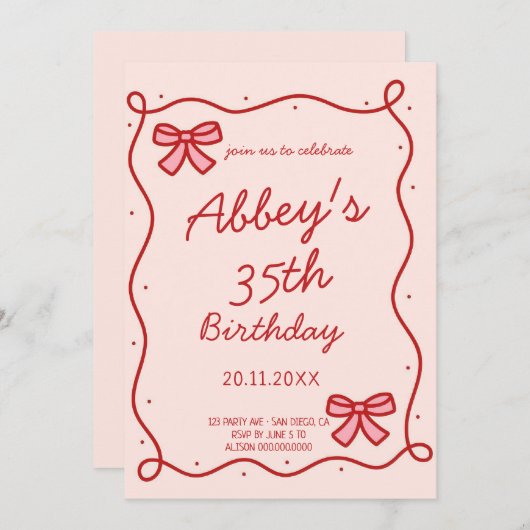 Whimsical Ribbon Verjaardag uitnodiging (Voorkant / Achterkant)