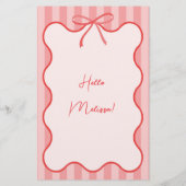 Whimsical Ribbon vrijgezellenfeest menu met naam (Achterkant)