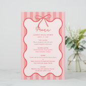 Whimsical Ribbon vrijgezellenfeest menu met naam (Staand voorkant)