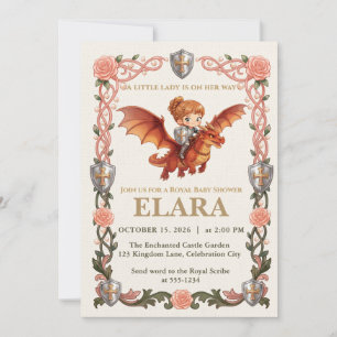 Whimsical Riddermeisje en Draak Baby Shower Kaart