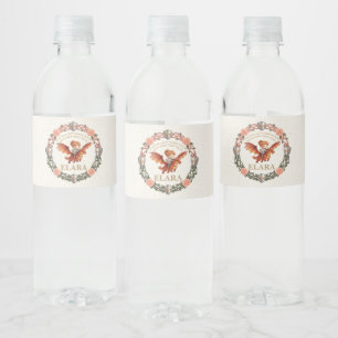 Whimsical Riddermeisje en Draak Eerste Verjaardag Waterfles Etiket