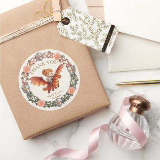 Whimsical Riddermeisje en Draak Hartelijk Gefelici Ronde Sticker