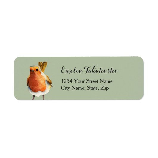 Whimsical Robin Bird Waterverf Etiket (Voorkant)