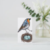 Whimsical Robin met Nest & Eggs Visitekaartje (Staand voorkant)