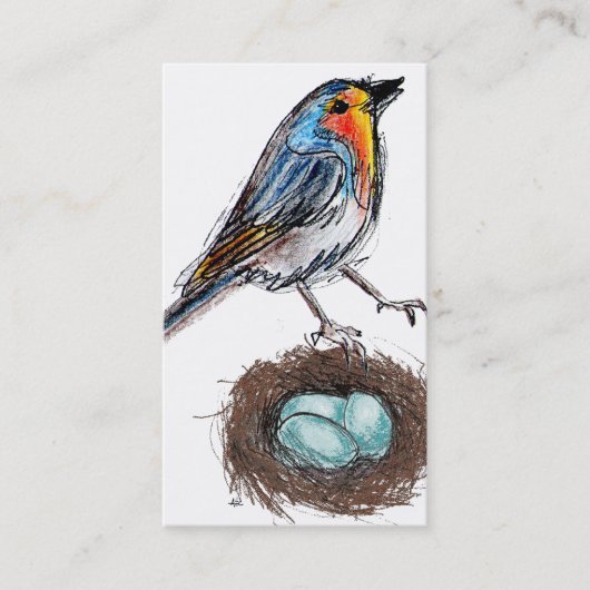Whimsical Robin met Nest & Eggs Visitekaartje (Voorkant)