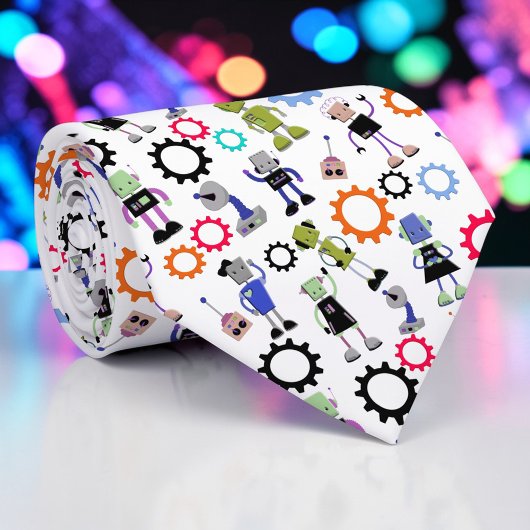 Whimsical Robots Fun Custom Necktie Tie Stropdas