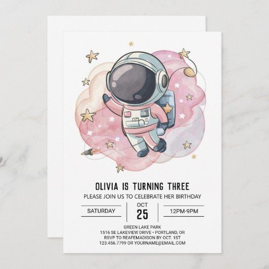 Whimsical Rocket Whimsy Astronaut Verjaardag Kaart (Voorkant / Achterkant)