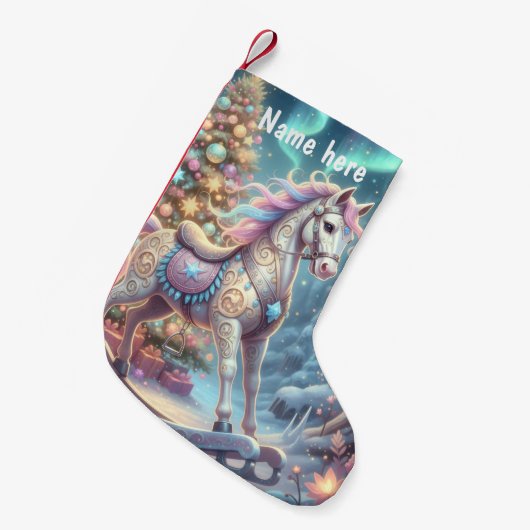 Whimsical Rocking Horse  Kleine Kerstsok (Voorkant (Hangend))