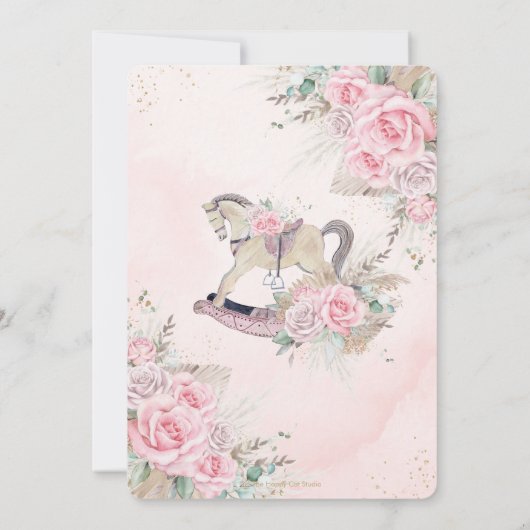 Whimsical Rocking Horse Pampas Grass Pink Floral Kaart (Achterkant)