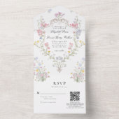Whimsical Rococo Floral Crest Wedding QR Code Rsvp All In One Uitnodiging (Binnen)