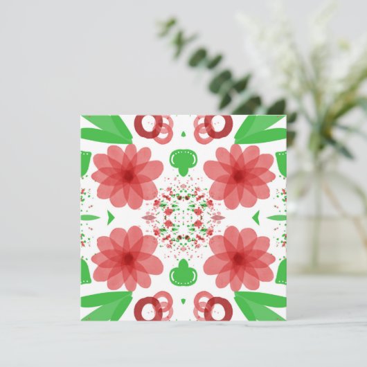 Whimsical rode bloemen groene bladeren op witte ku kaart (Staand voorkant)