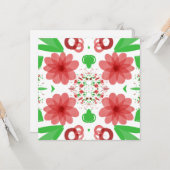 Whimsical rode bloemen groene bladeren op witte ku kaart (Voorkant / Achterkant in situ)