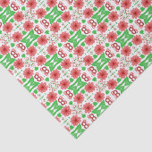 Whimsical rode bloemen groene bladeren op witte ku tissuepapier (Detail)