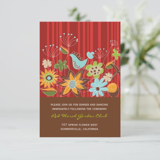 Whimsical Rode Bloemrijke Tuin Bruiloft Receptie K Kaart (Staand voorkant)