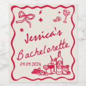 Whimsical Rode Cocktail Bachelorette Weekend Wijn Etiket (Enkel label)