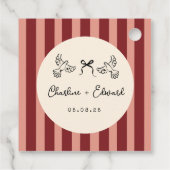 Whimsical rode en blush roze gestreepte trouw bedankjes labels (Achterkant)