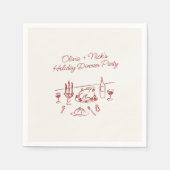 Whimsical Rode Hand Getekend Kerst Dinerfeest  Servet (Voorkant)