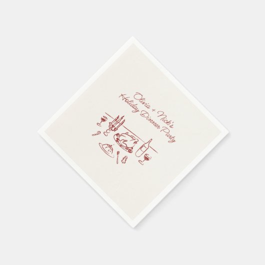 Whimsical Rode Hand Getekend Kerst Dinerfeest  Servet (Hoek)