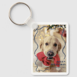 Whimsical Rode Lint Foto Vrolijk Kerstfeest Sleutelhanger