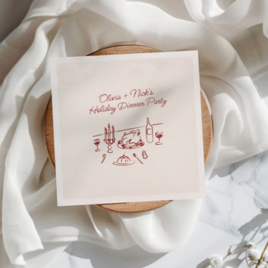 Whimsical Rode met de Hand Getekende Kerst Dinner Servet