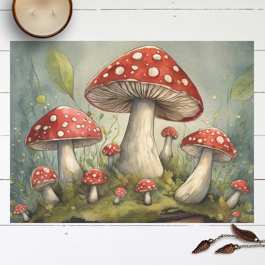 Whimsical rode paddenstoelen Illustratie Decoupage Tissuepapier