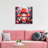 Whimsical Rode Paddestoel Kat Uitgerekte Canvas Afdruk (Insitu (Woonkamer))