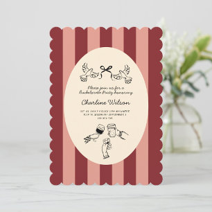 Whimsical Rode Roze Gestreepte Krabbel Bachelorett Kaart