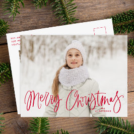 Whimsical Rode Script Prettig Kerst 2 Foto Feestdagenkaart