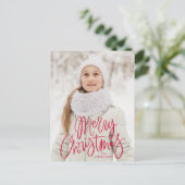 Whimsical Rode Script Prettig Kerst 2 Foto Feestdagenkaart (Staand voorkant)