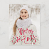 Whimsical Rode Script Prettig Kerst 2 Foto Feestdagenkaart (Voorkant)