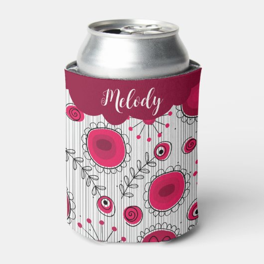 Whimsical rode witte harten bloemen bloemige naam blikjeskoeler (Blikje Voorkant)