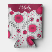 Whimsical rode witte harten bloemen bloemige naam blikjeskoeler (Voorkant)