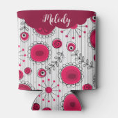 Whimsical rode witte harten bloemen bloemige naam blikjeskoeler (Achterkant)